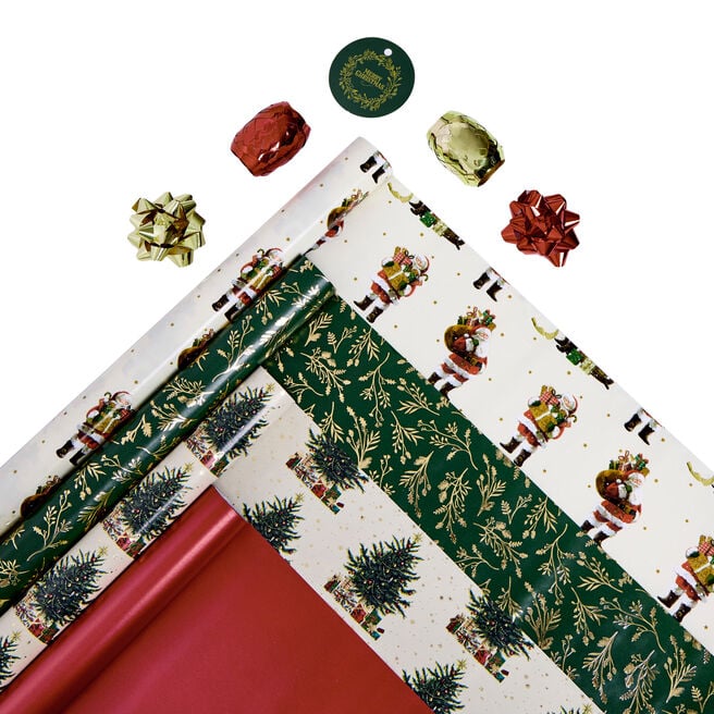 Heritage Christmas Gift Wrap Packs - 12 Rolls & Accessories